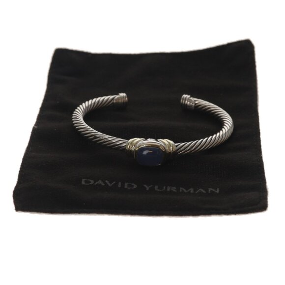 David Yurman Cable Chalcedony Station Cuff Bracelet 6 3/4" Sterling 925 Gold 14k - Picture 6 of 6